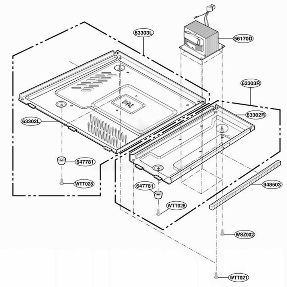Base Plate Parts Diagram and Parts List for JE1360BC ABKEGEU LG Range