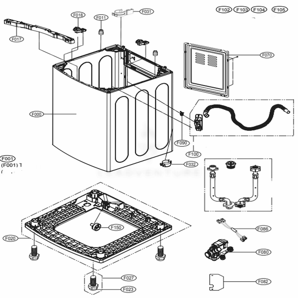 Outer Case Assembly Diagram and Parts List for WT4901CW ABWEPUS LG Washer