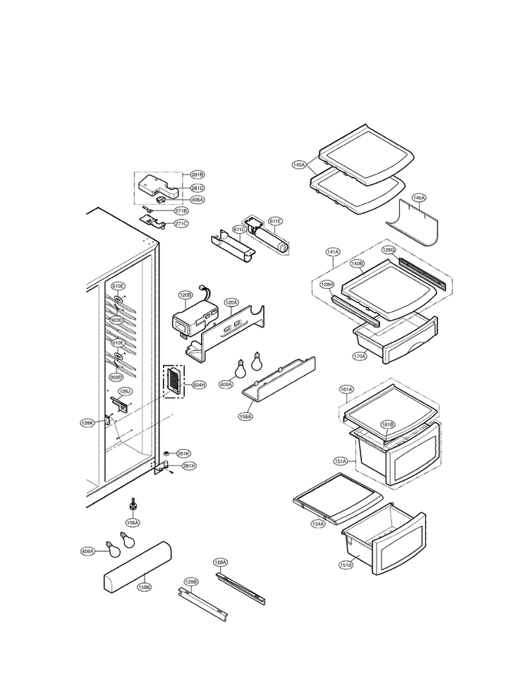 Refrigerator Compartment Diagram and Parts List for LSC27918SW  LG Refrigerator