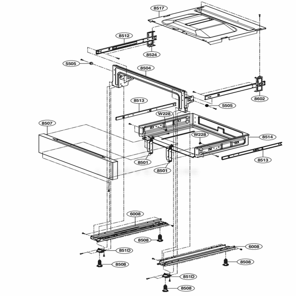 Drawer Parts Diagram and Parts List for LRG4115ST ASTELGA LG Range
