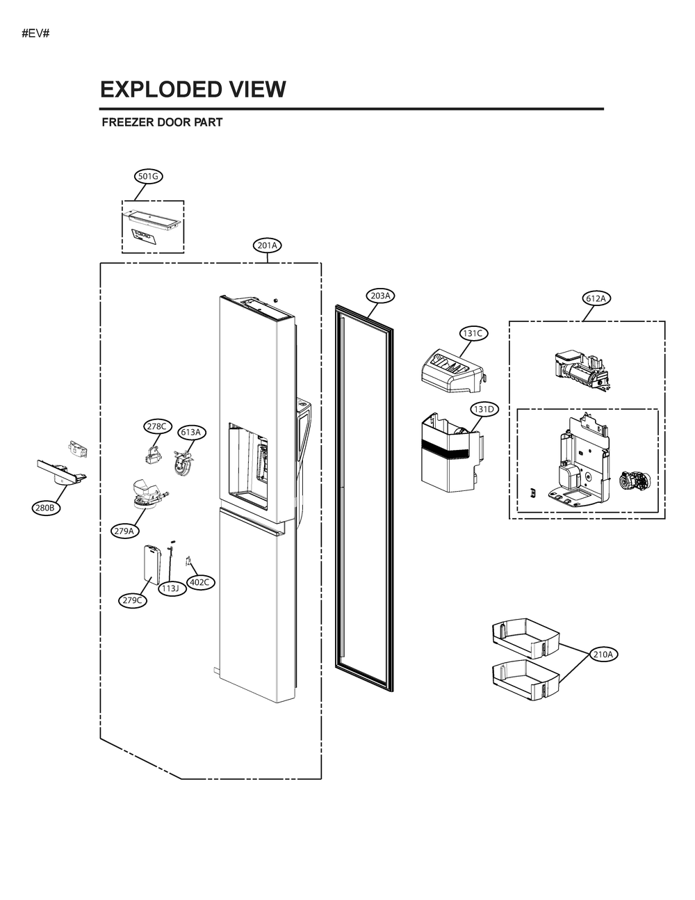 Freezer Door Part Diagram and Parts List for GM-L277PSLB ASTCNA0 LG Refrigerator