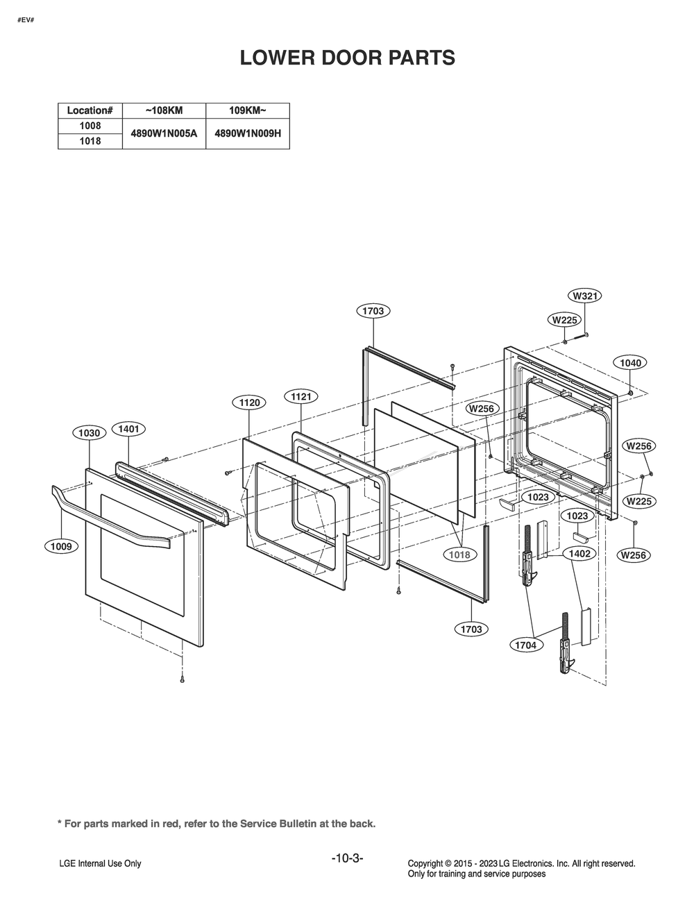 Lower Door Parts Diagram and Parts List for LD3642SP AB6LSTD LG Range