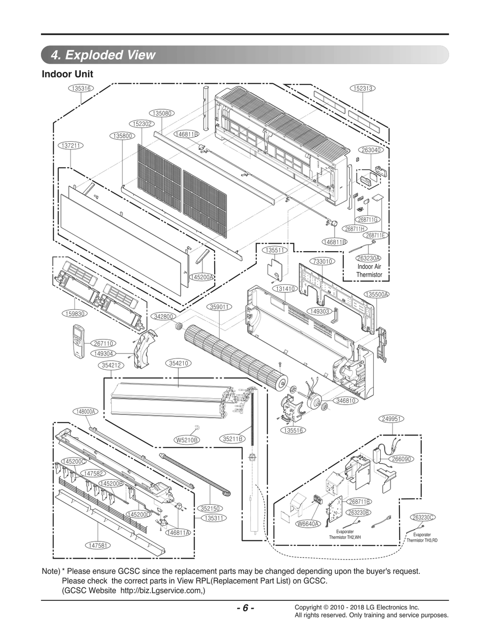 Indoor Unit Diagram and Parts List for ASNW1838RH1 ANCBEUS LG Air Conditioner