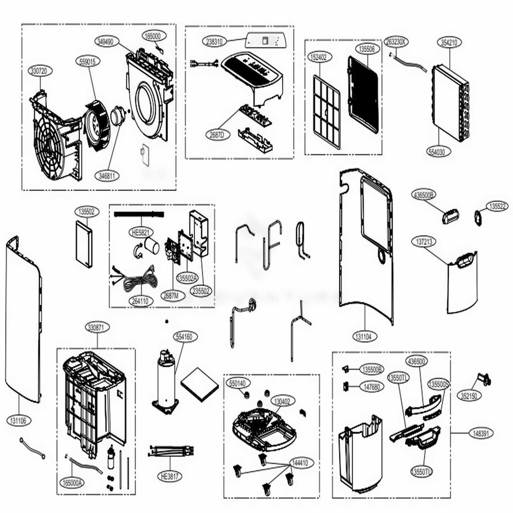 Main Diagram and Parts List for UD501KOG5 ABKEUS LG Dehumidifier