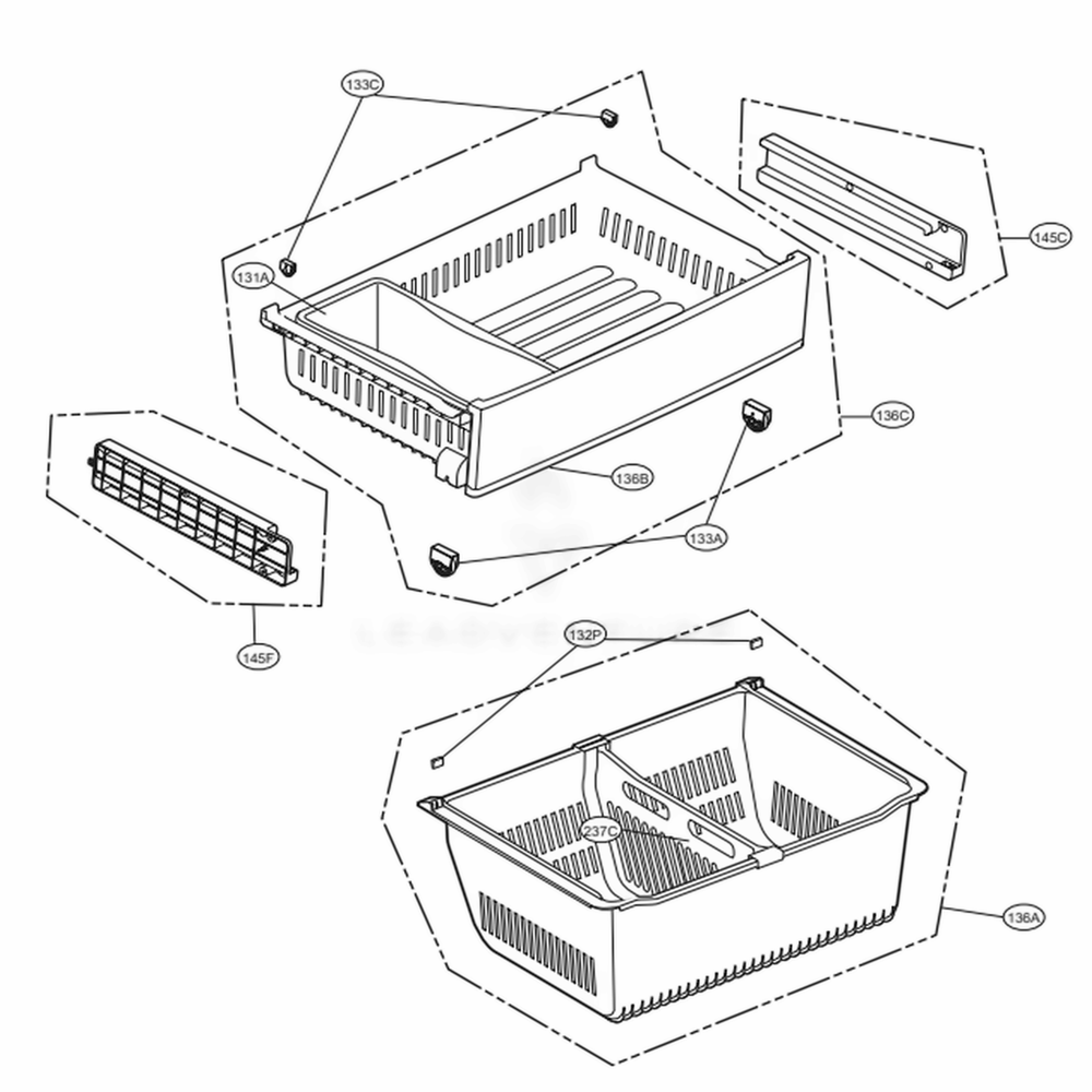 Freezer Parts Diagram and Parts List for 73105 ASTCSE0 LG Refrigerator