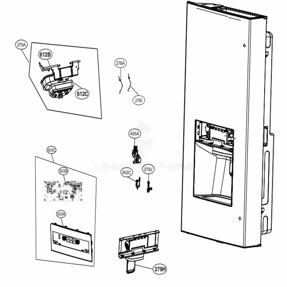 Dispenser Parts Diagram and Parts List for 73115 ASTCSE0 LG Refrigerator