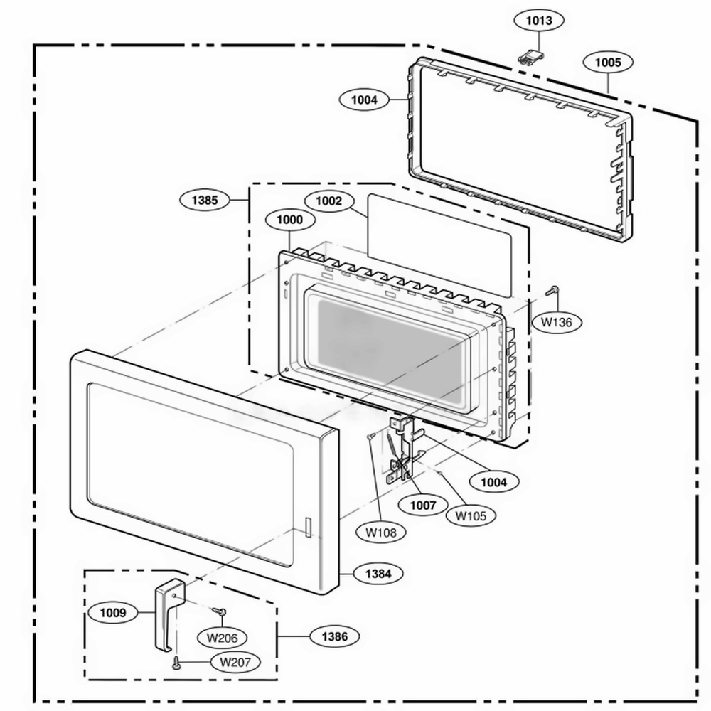Door Parts Diagram and Parts List for UFS11EA AST7MTR LG Range