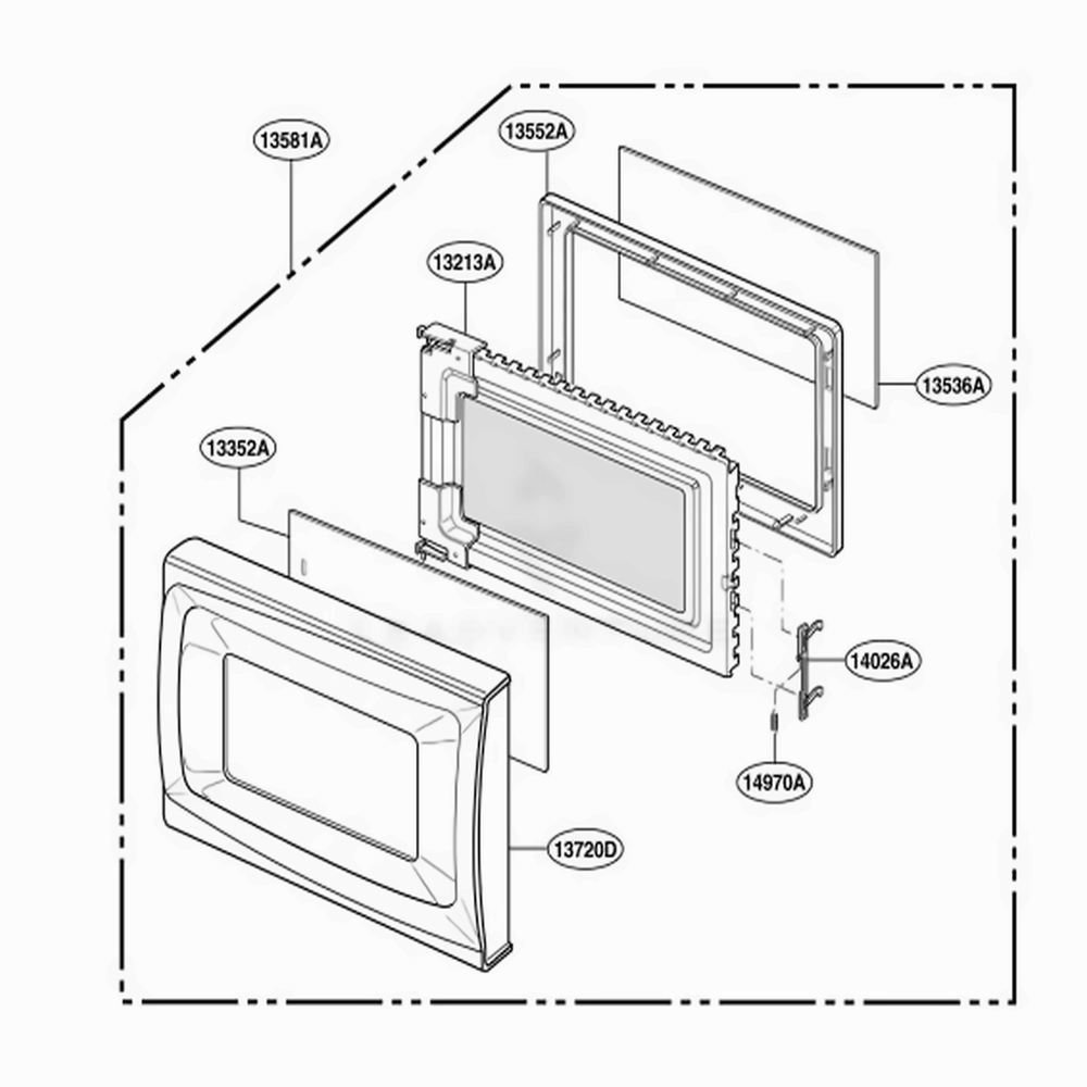 Door Parts Diagram and Parts List for JES638WF KWHEGEU LG Range