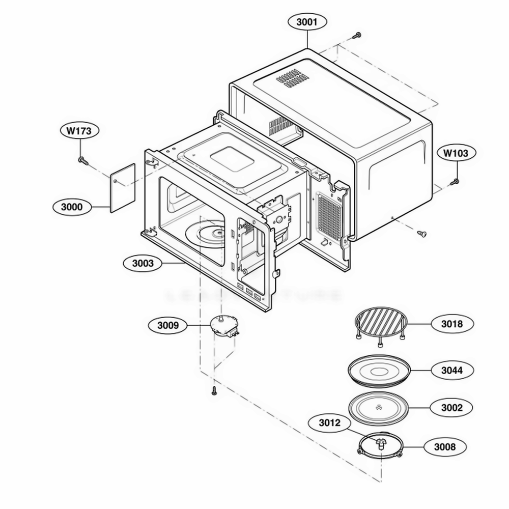 Oven Cavity Parts Diagram and Parts List for 64282 AW1ESEA LG Wall Oven