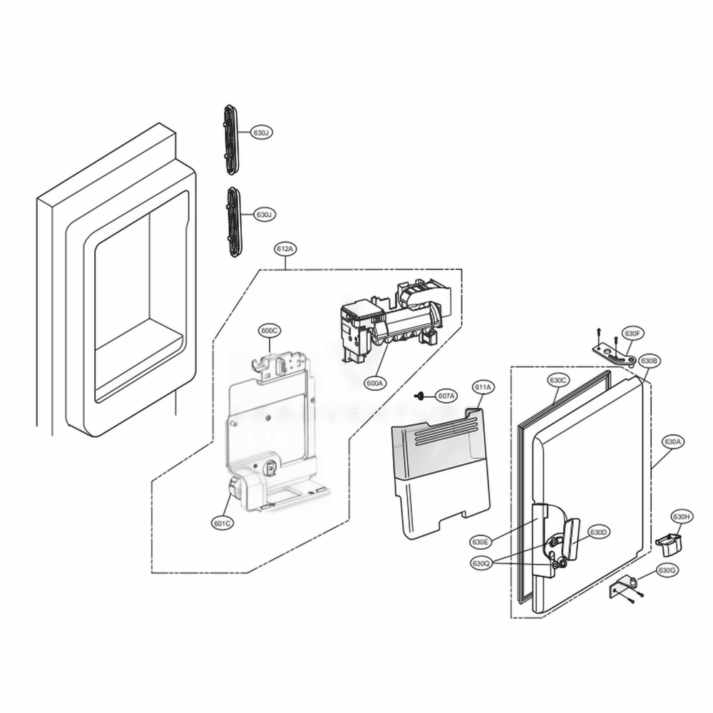 Ice Maker And Ice Bin Parts Diagram and Parts List for 70355 ASTCSE0 LG Refrigerator