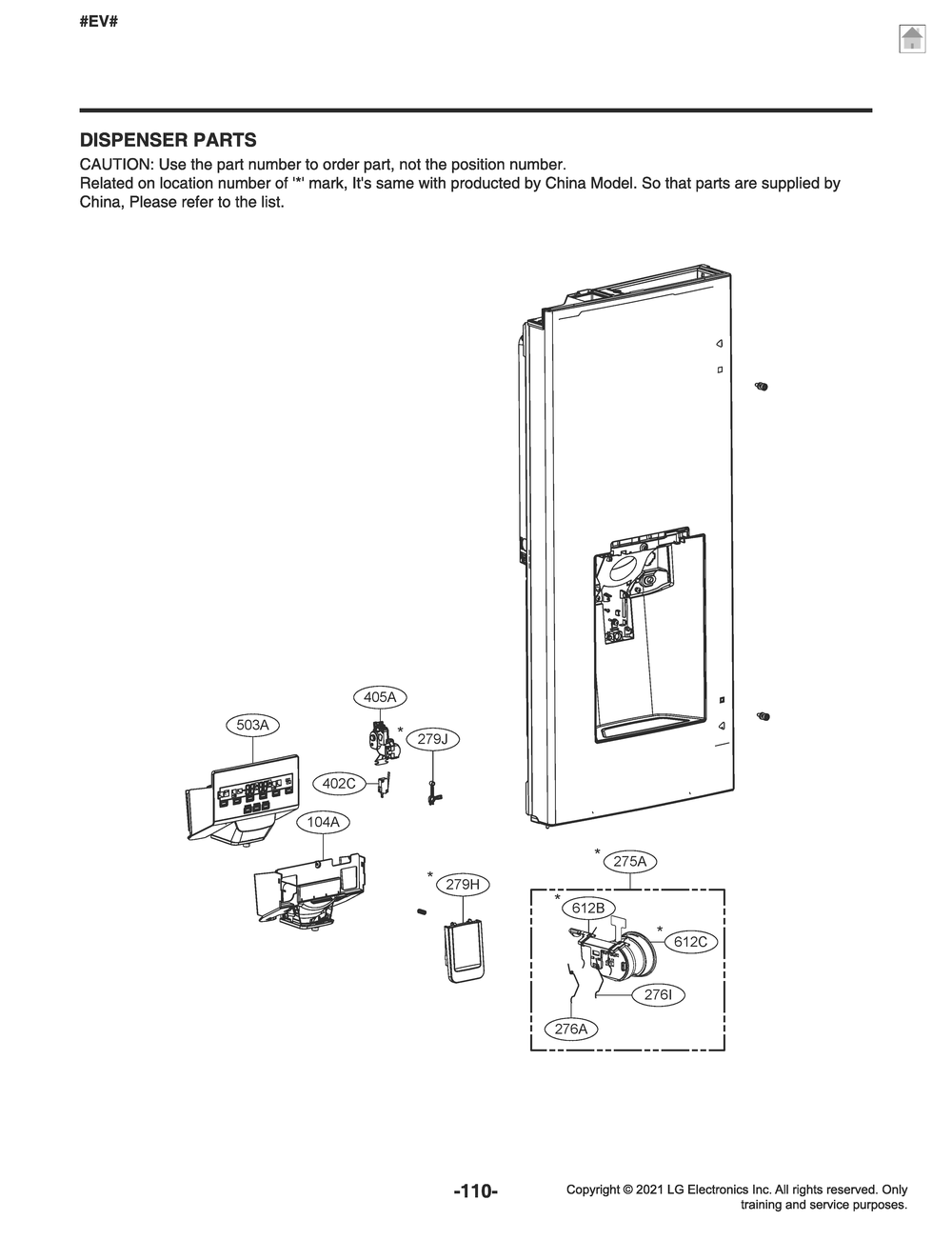 Dispenser Parts Diagram and Parts List for GR-X28ANSXM ASTCNA6 LG Refrigerator