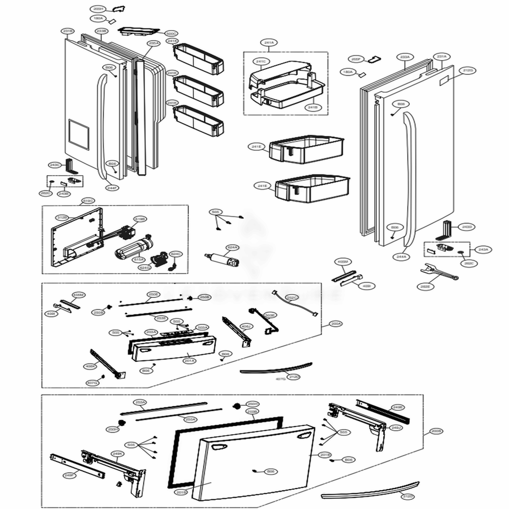 Door Parts Diagram and Parts List for 72489 AWBCSE2 LG Refrigerator