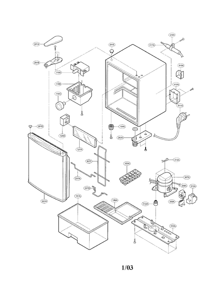 Compact Refrigerator Diagram and Parts List for GR-051CN  LG Refrigerator