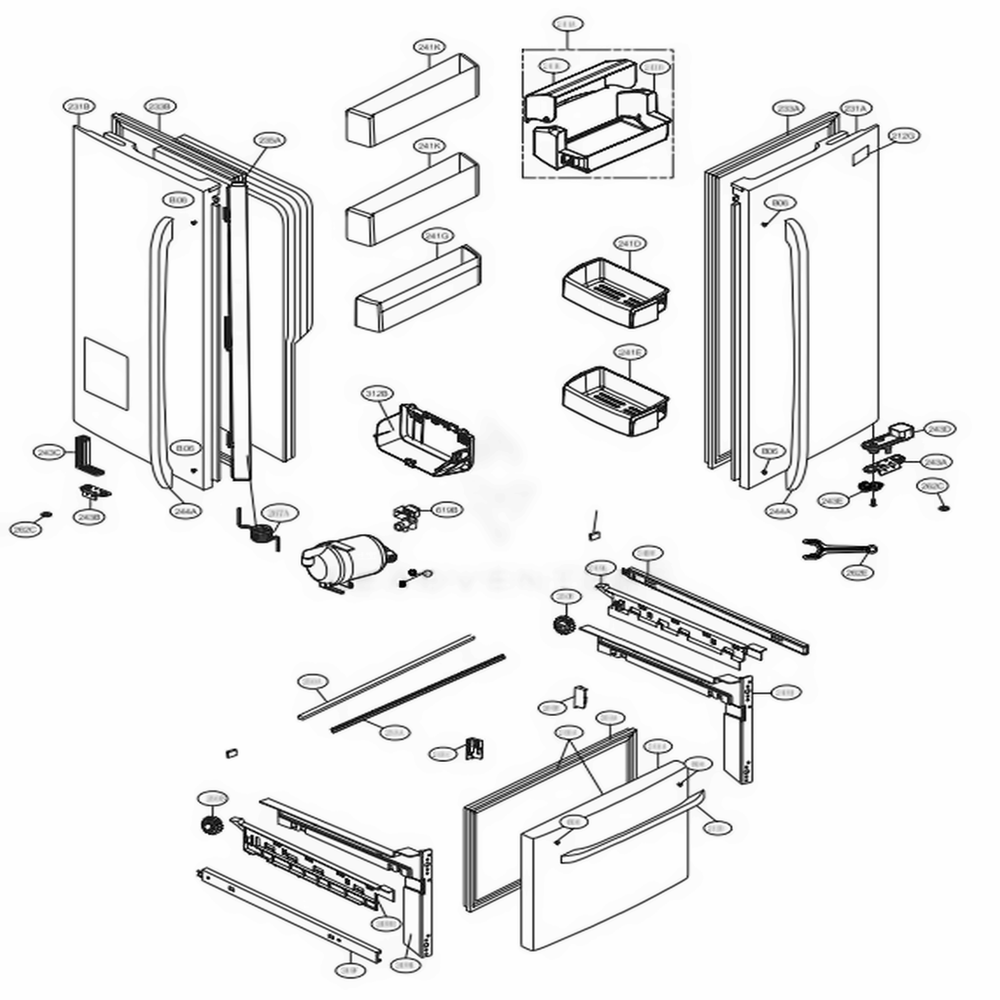 Door Parts Diagram and Parts List for LFX25974SW ASWCNA6 LG Refrigerator