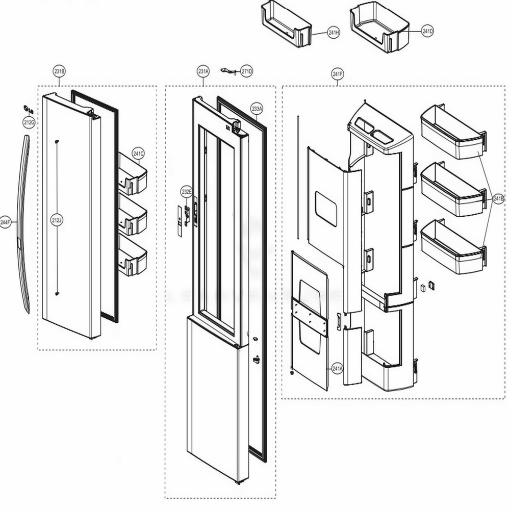 Refrigerator Door Diagram and Parts List for LSXS26366D ASBCNA2 LG Refrigerator