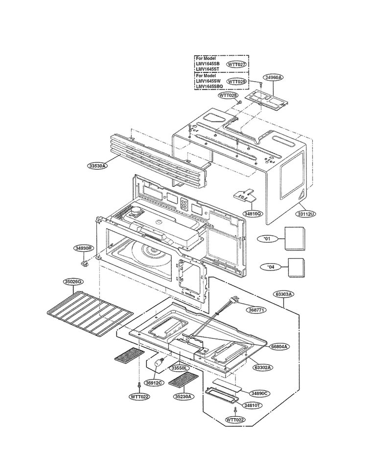 Oven Cavity Parts Diagram and Parts List for LMV1645SB01  LG Microwave