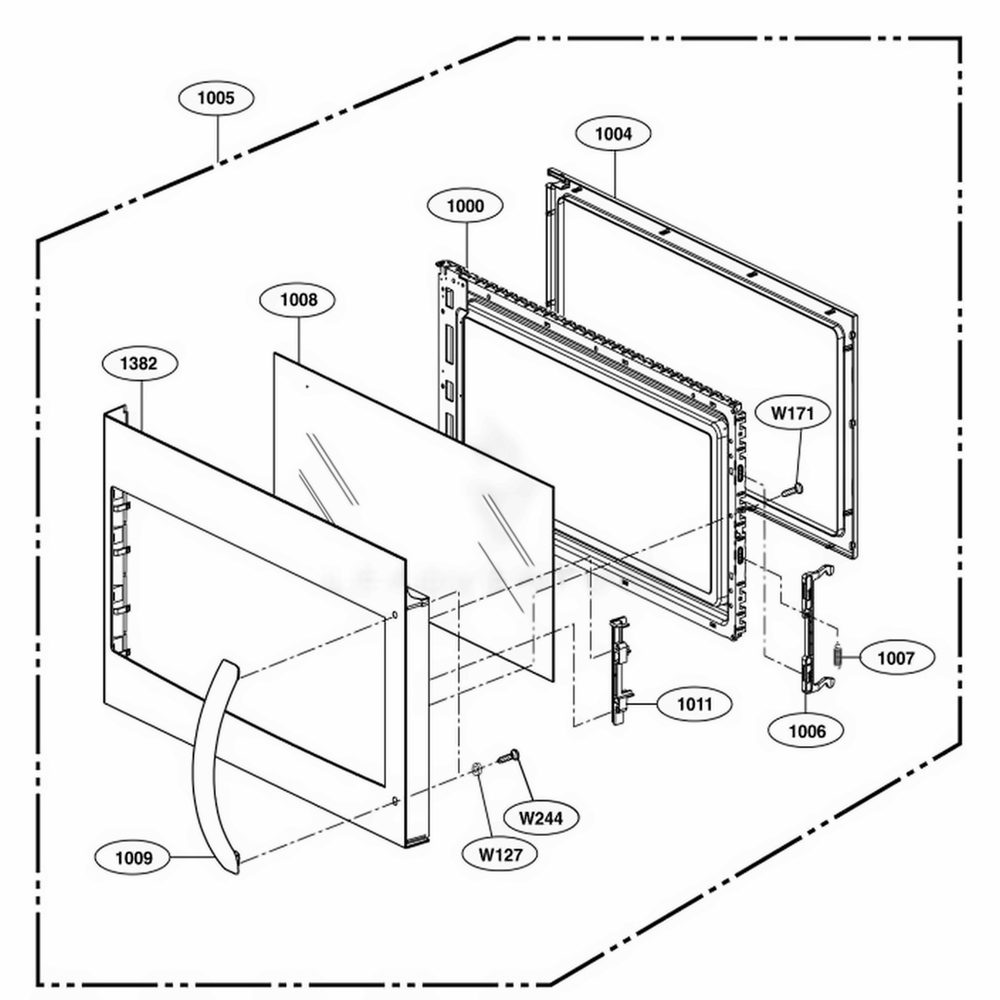 Door Parts Diagram and Parts List for 88519 ABKESEA LG Range