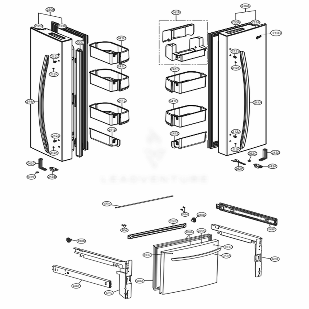 Door Parts Diagram and Parts List for LFC24770ST ASTCNA1 LG Refrigerator