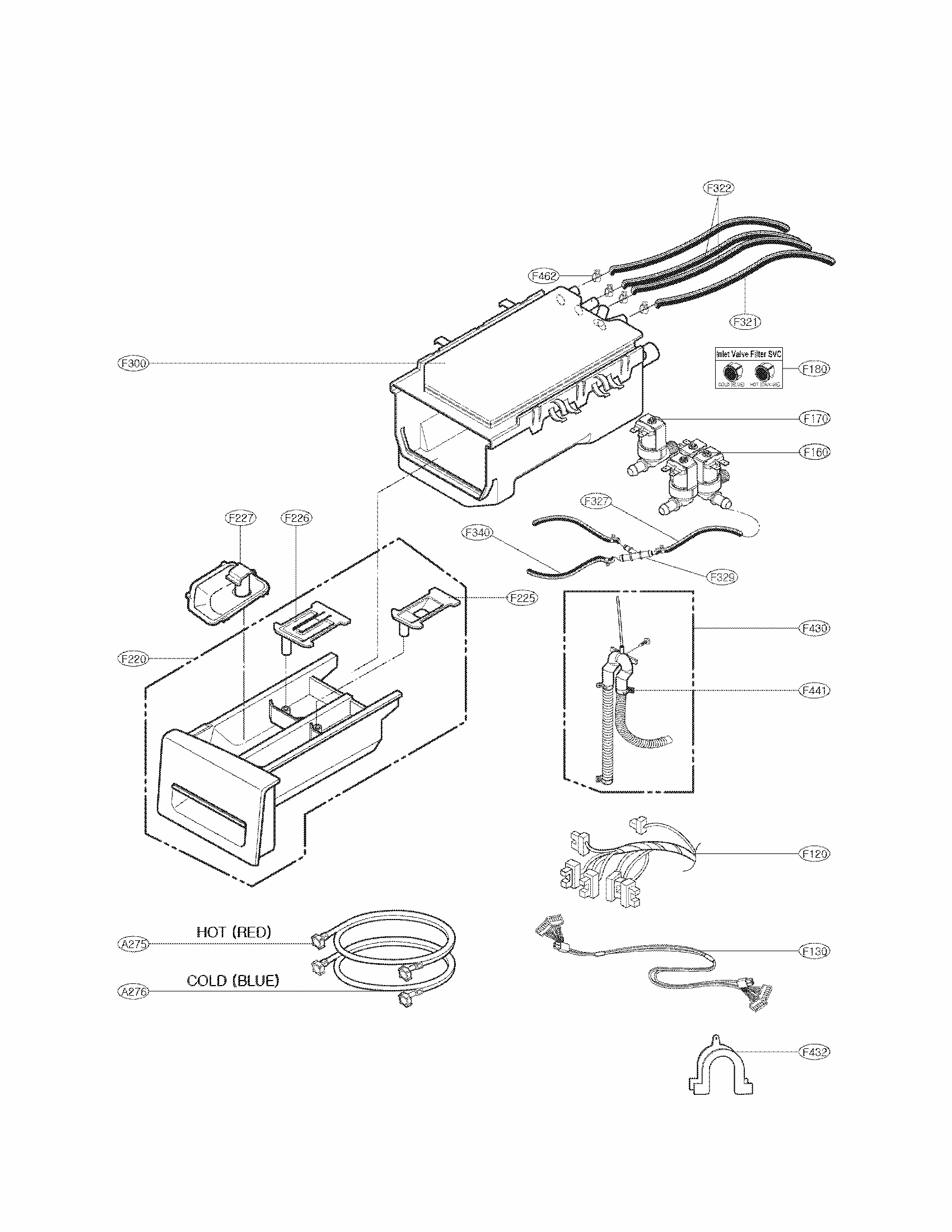 Dispenser Assembly Parts Diagram and Parts List for 79641372211  Kenmore Washer