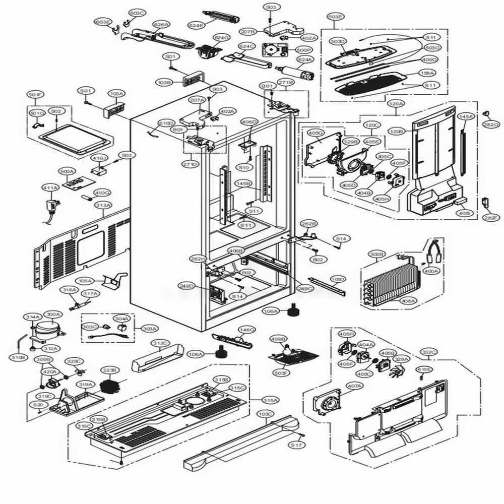 Case Parts Diagram and Parts List for 71059 AWBCSE4 LG Refrigerator