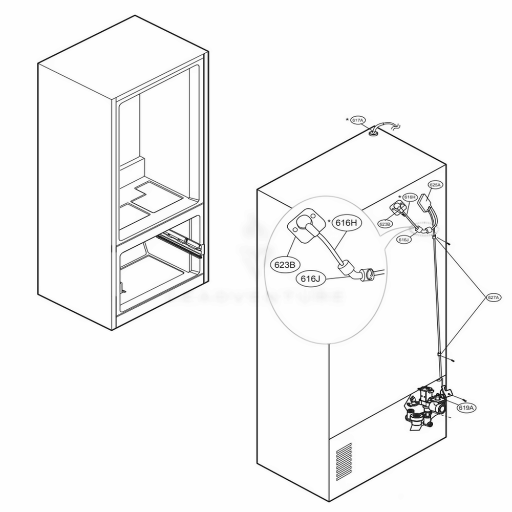 Valve And Water Tube Parts Diagram and Parts List for LFXS28968D ASBCNA0 LG Refrigerator