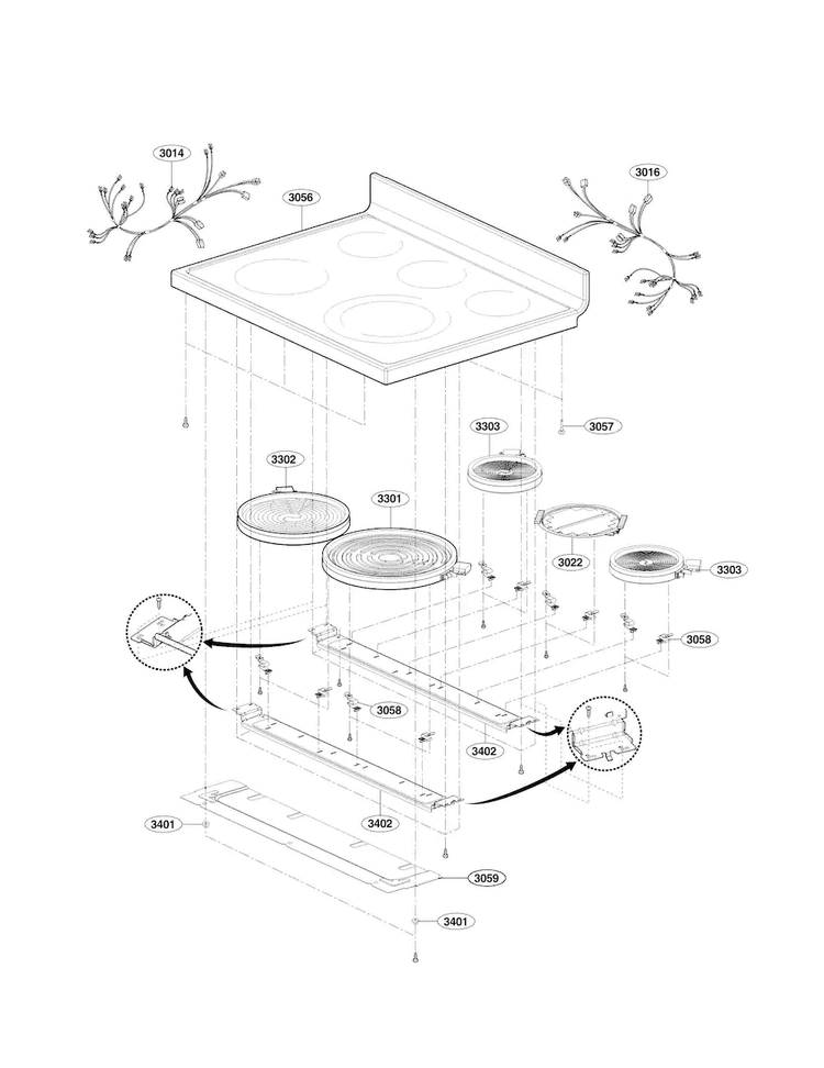 Cooktop Parts Diagram and Parts List for LSB5682SS 00 LG Range