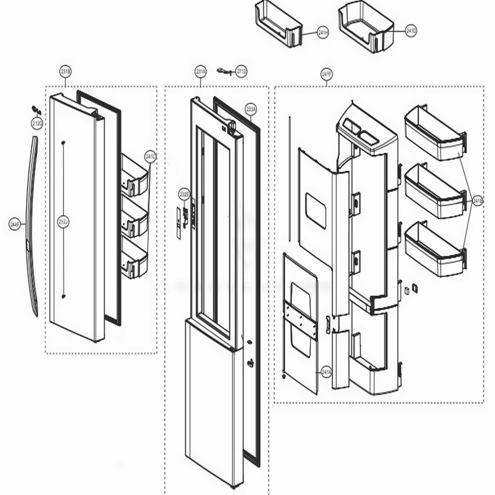 Refrigerator Door Diagram and Parts List for LSXC22486S ASTCNA1 LG Refrigerator