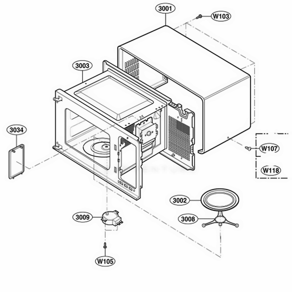 Oven Cavity Parts Diagram and Parts List for 65223401 CS1ESEA LG Range
