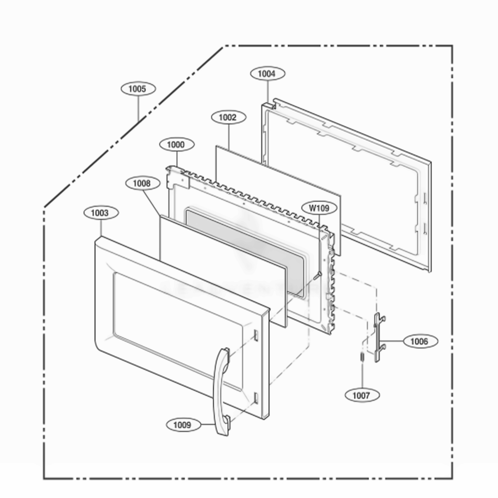 Door Parts Diagram and Parts List for 62759 ABKESEA LG Range