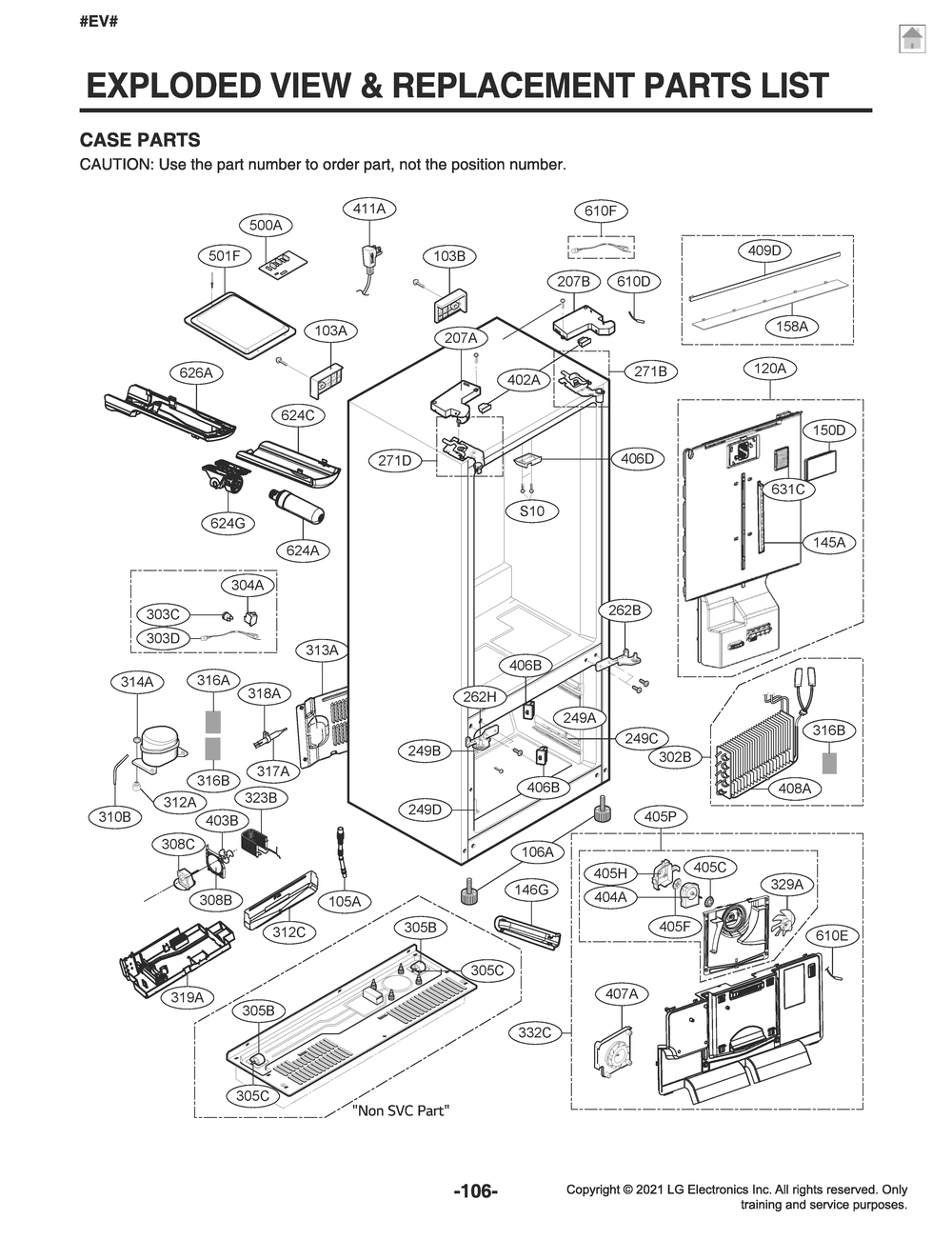 Case Parts Diagram and Parts List for GR-X28ANSXM ASTCNA6 LG Refrigerator
