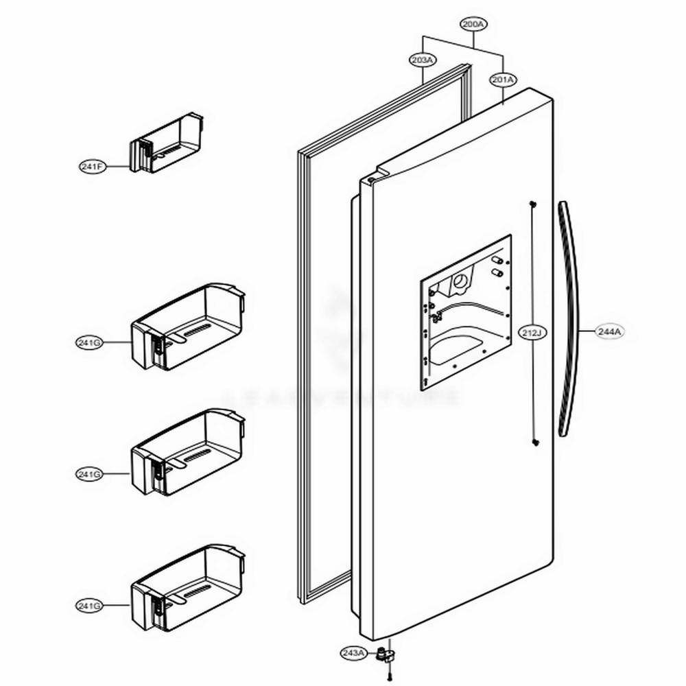 Freezer Door Diagram and Parts List for 51329 AWBCSER LG Refrigerator