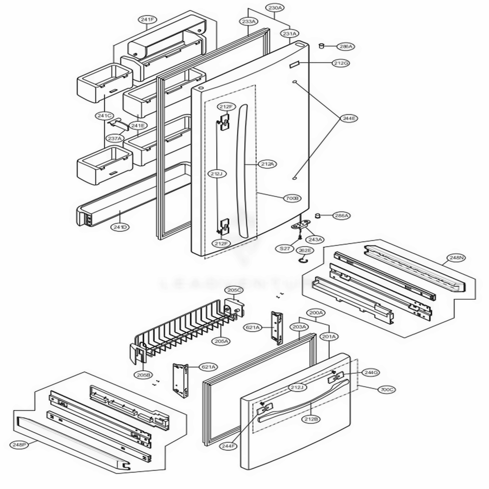 Door Parts Drawer Parts Diagram and Parts List for 75099 AWBCSEF LG Refrigerator