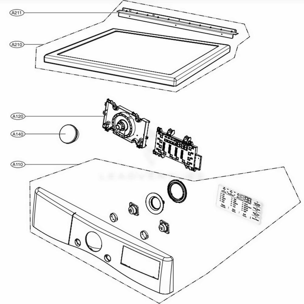 Control Panel And Plate Assembly Diagram and Parts List for DLEX3900B ABLEEUS LG Dryer