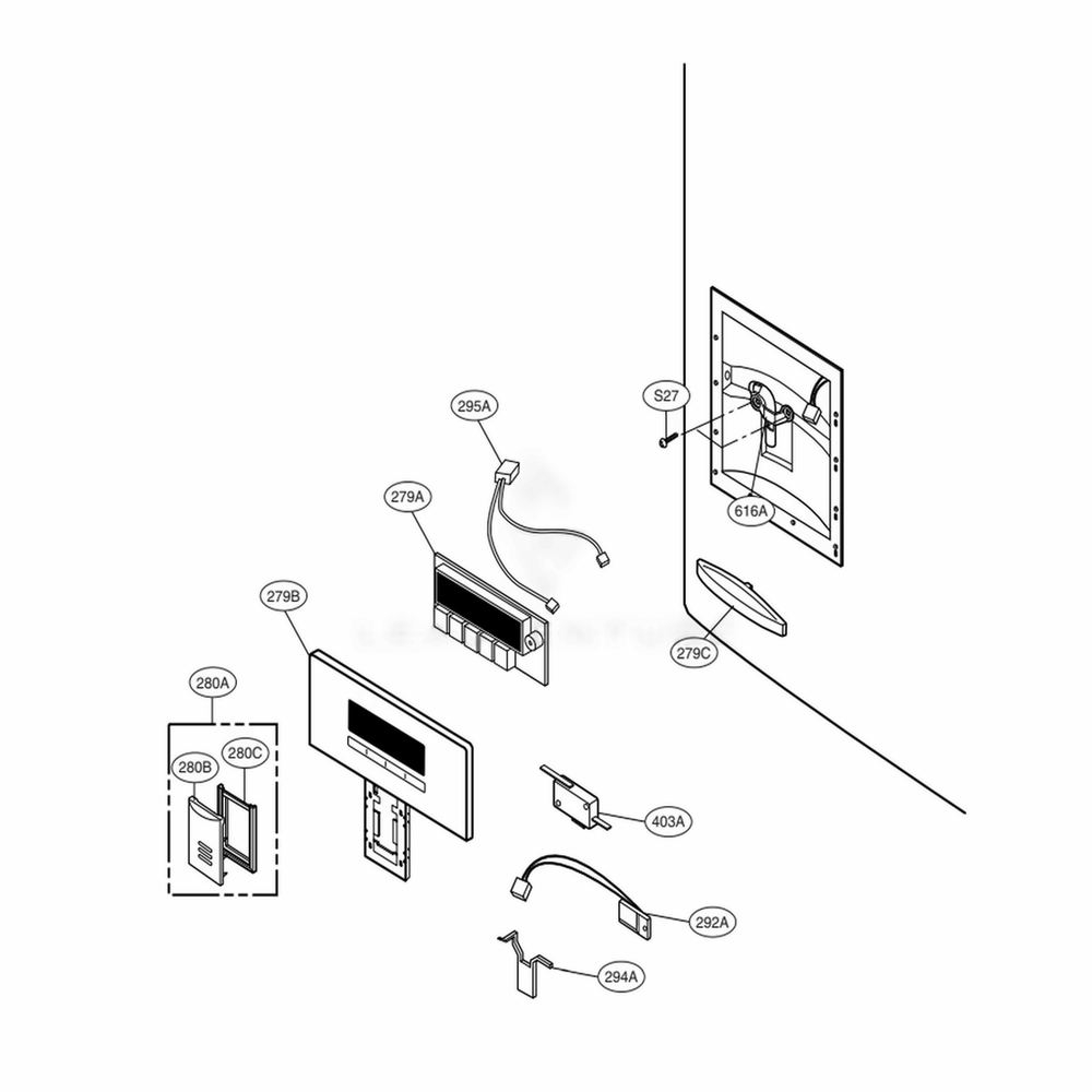 Dispenser Parts Diagram and Parts List for 71019 AWBCSE1 LG Refrigerator