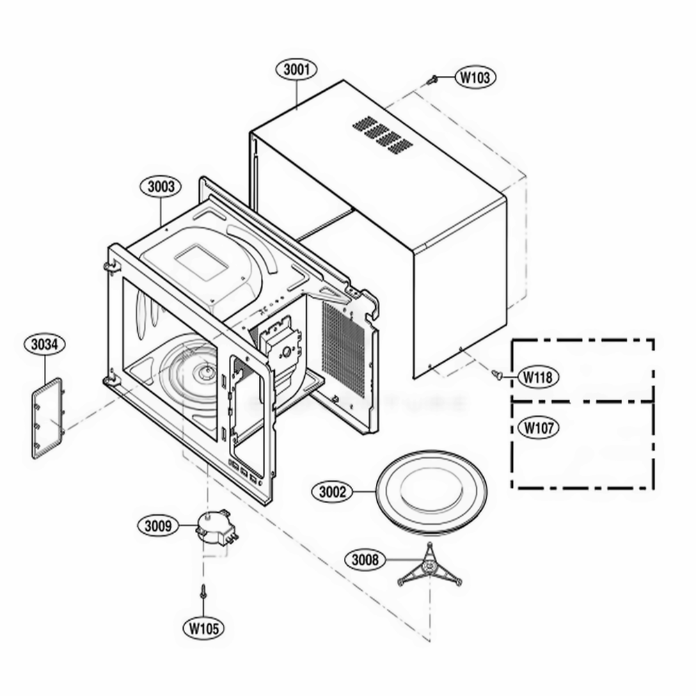 Oven Cavity Parts Diagram and Parts List for 69129 CBKESEA LG Range