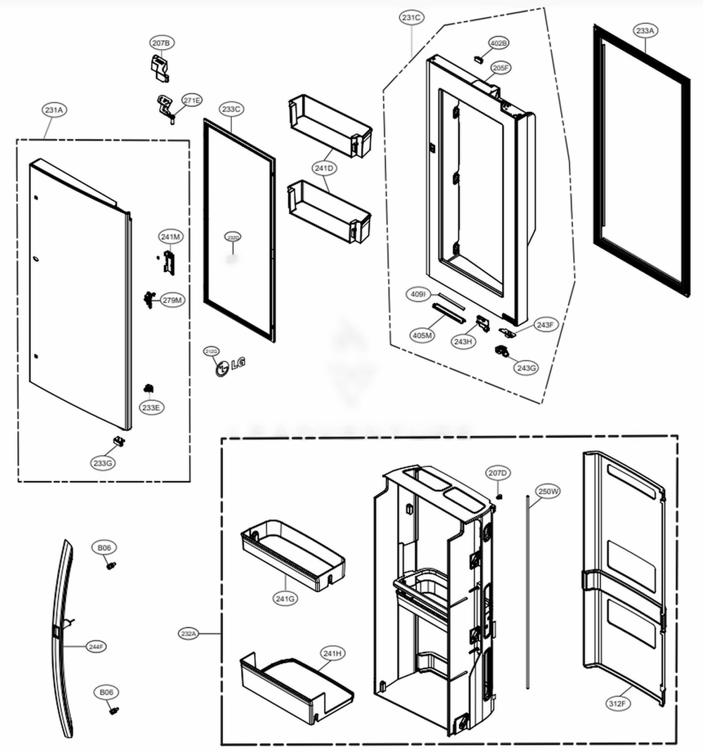 Door Parts 2 Diagram and Parts List for LRMDC2306D ASBCNA0 LG Refrigerator