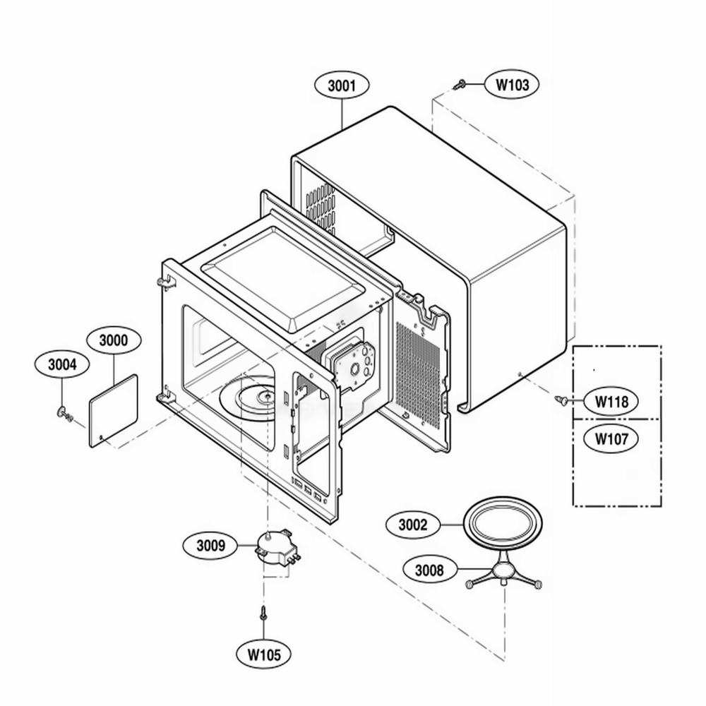 Oven Cavity Parts Diagram and Parts List for HMB402 CWHEBSU LG Wall Oven