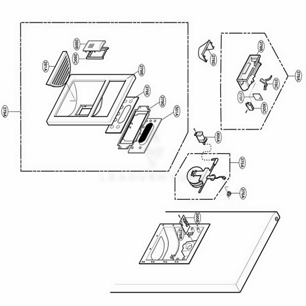Dispenser Parts Diagram and Parts List for 79763 ASTCSEC LG Refrigerator