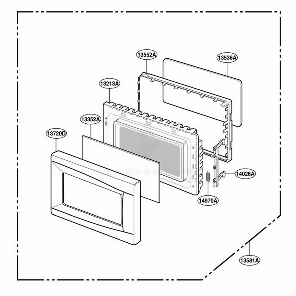 Door Parts Diagram and Parts List for GT4175SPB CB3EWRP LG Wall Oven
