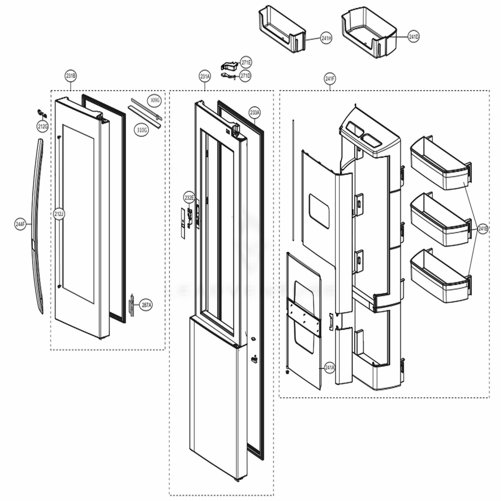 Refrigerator Door Diagram and Parts List for LSXC22396S ASTCNA4 LG Refrigerator