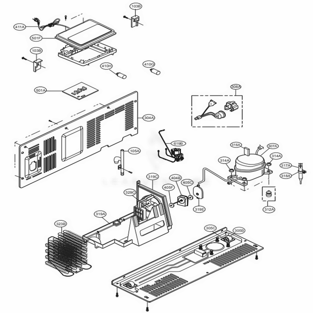 Machine Compartment Diagram and Parts List for LSXS26386D ASBCNA2 LG Refrigerator