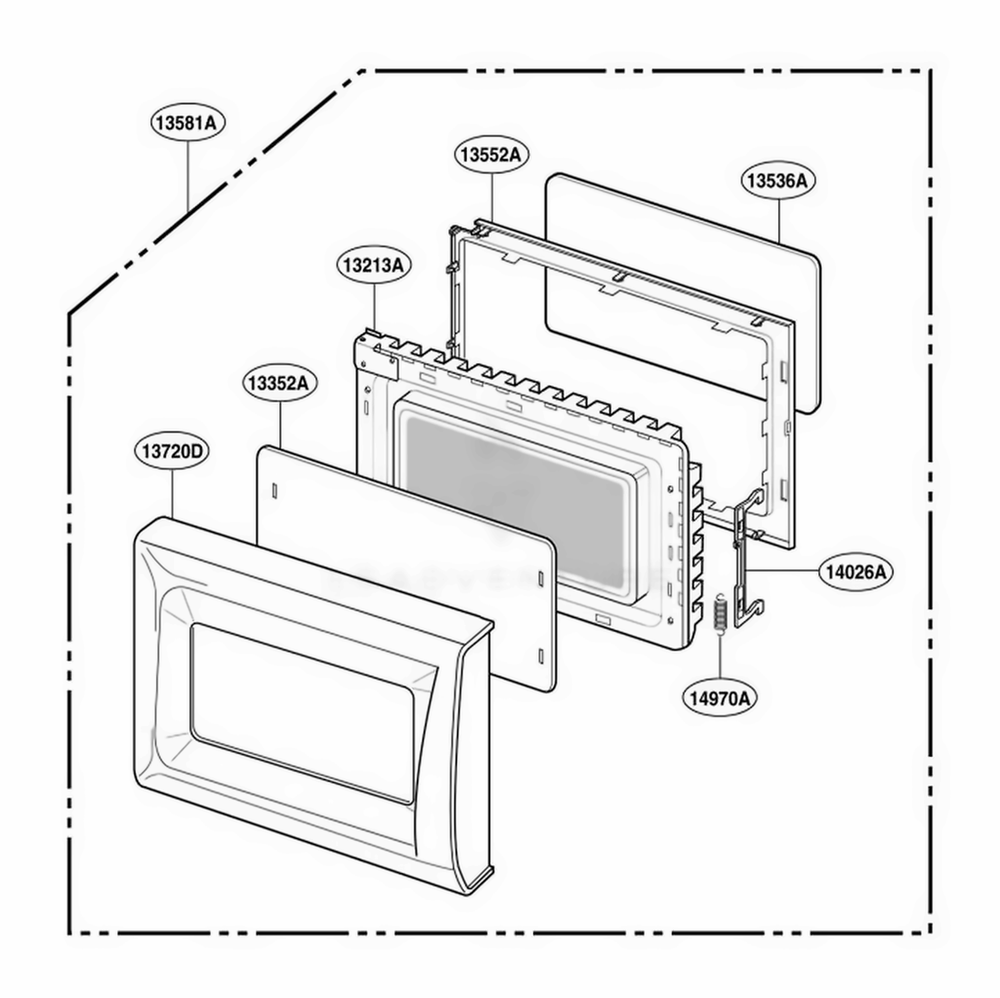 Door Parts Diagram and Parts List for KMA6512W KW1EGSE LG Wall Oven