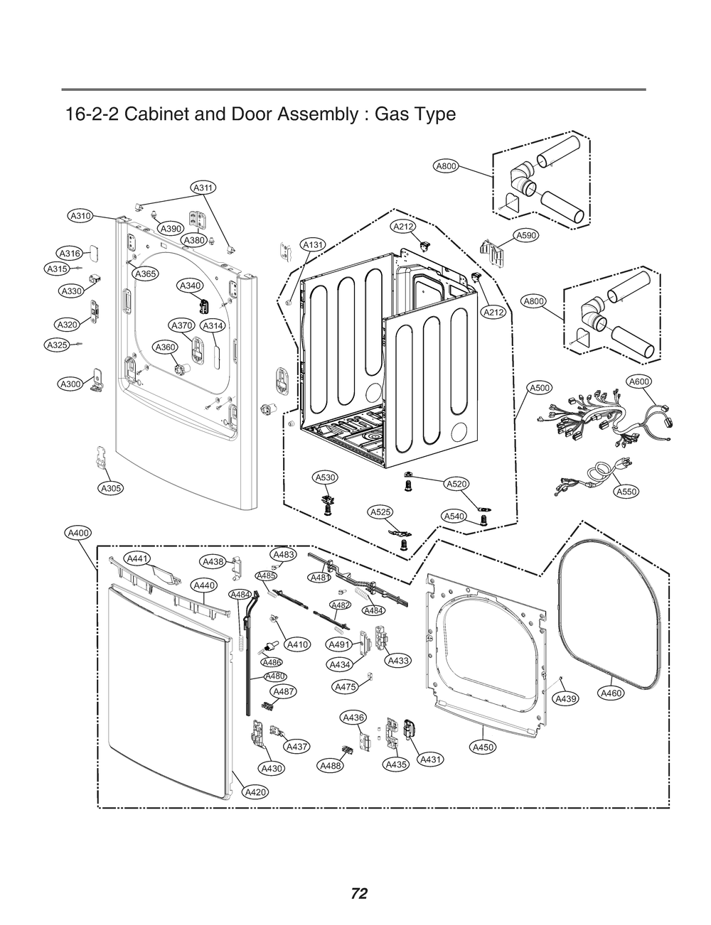 Cabinet And Door Assembly Diagram and Parts List for RN18A8AS8 ABWEEUS LG Dryer