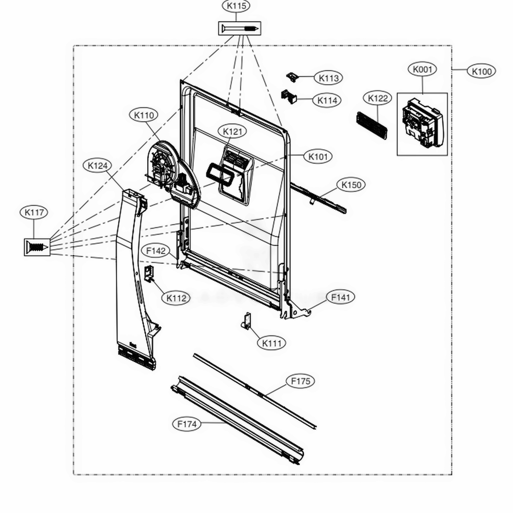 Door Liner Assembly Diagram and Parts List for 14355 ASSESEU LG Dishwasher