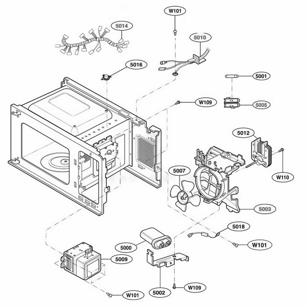 Interior Parts 1 Diagram and Parts List for 65002401 CW1ESEA LG Range