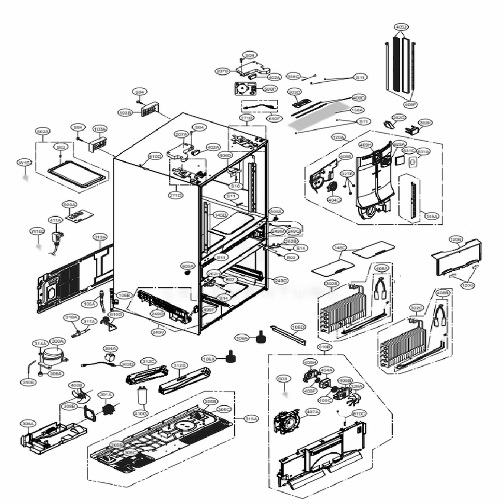 Case Parts Diagram and Parts List for LMXS30776D ASBCNA0 LG Refrigerator