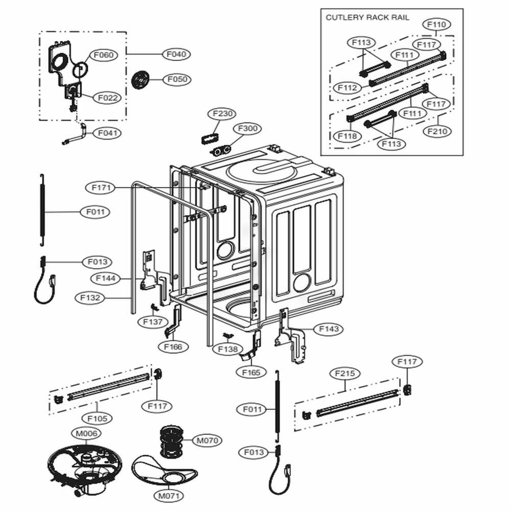 Tub Assembly Diagram and Parts List for LSDF9969BD ABDEEUS LG Dishwasher
