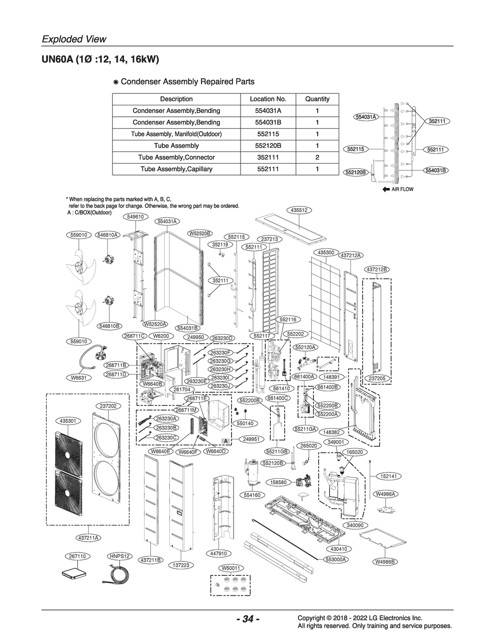 Diagram 1 Diagram and Parts List for HM121M U33 LG Air Conditioner