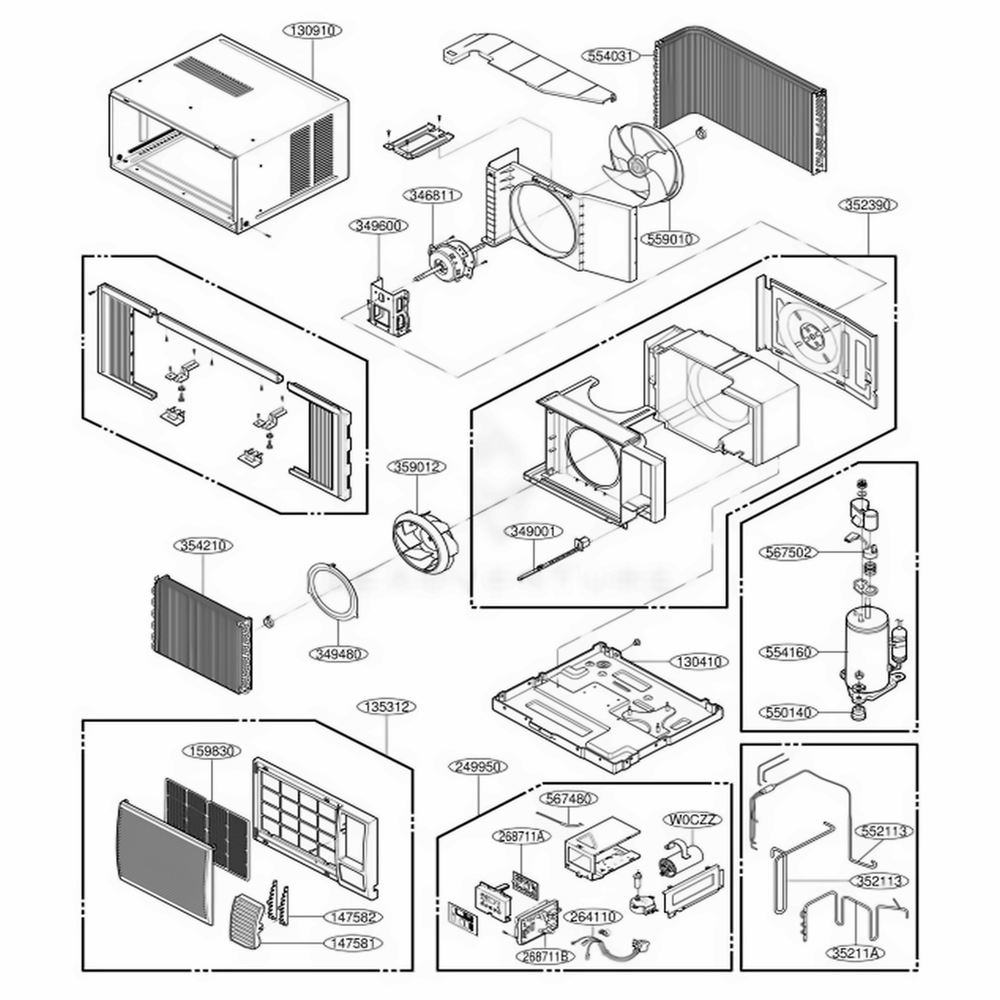 Main Diagram and Parts List for BG8000ER AWYABBG LG Air Conditioner