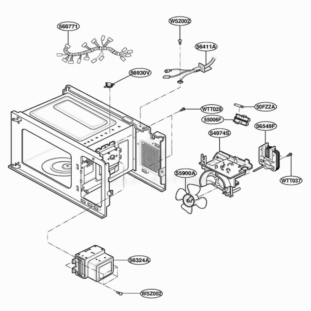 Interior Parts Diagram and Parts List for MA6400W2 KMWEGSE LG Range